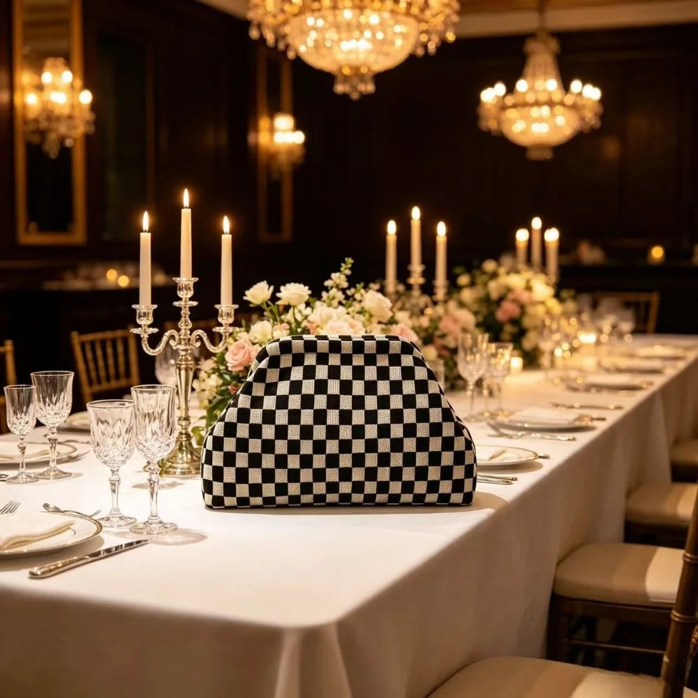 Retro checkerboard knit large-capacity multi-functional storage clutch bag