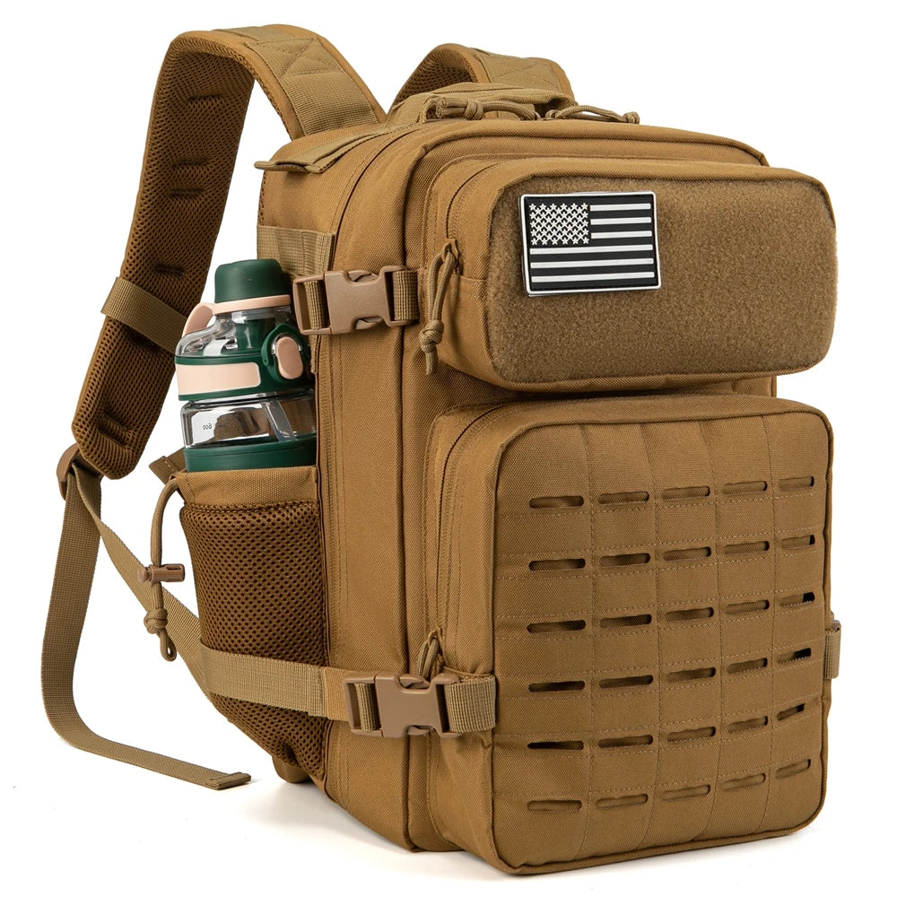 25L Tactical Backpacks for Men Survival Laser Cut Molle Daypack Small Bug Out Bag Gym Hking Rucksack with Dual Cup Holders