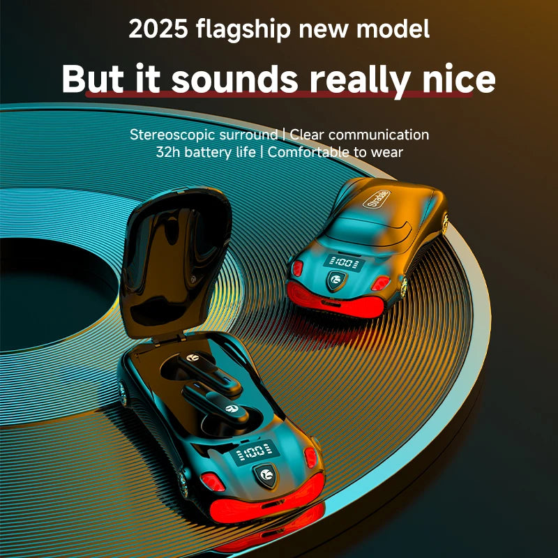 Mini Sports Car Design TWS Earbuds Gift for Kids Adults Gamer Low Latency Gaming Music Bluetooth Earphones Wireless Stereo Sound