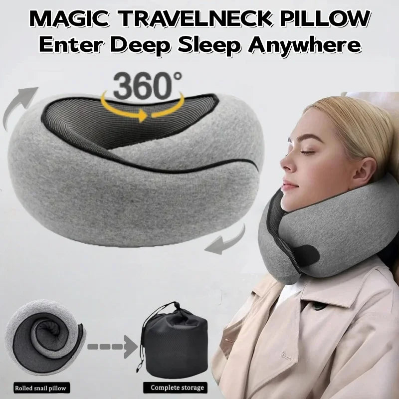 Portable U-shaped Travel Pillow 100% Memory Foam Snail Pillow Travel Neck Support Neck Pillow Adjustable Soft Noon Break Pillows