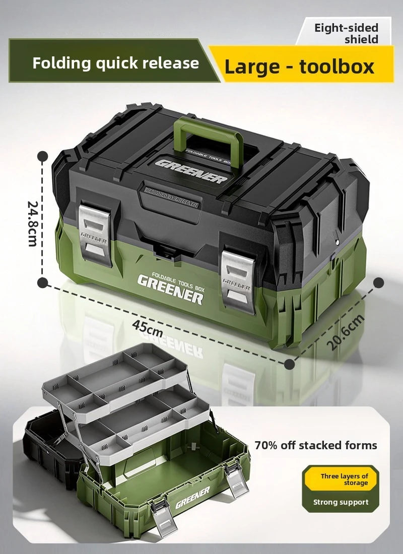 Electrician Multi Purpose Storage Case Folding Tool Box Large Capacity Durable Shockproof Heavy Duty Industrial Three Layer