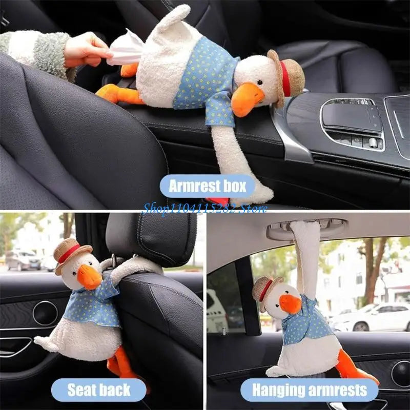 Car Headrest Tissue Box Car Interior Accessories Duck Animal Pattern Paper Case Hanging Napkin Holder Tissue Dispenser