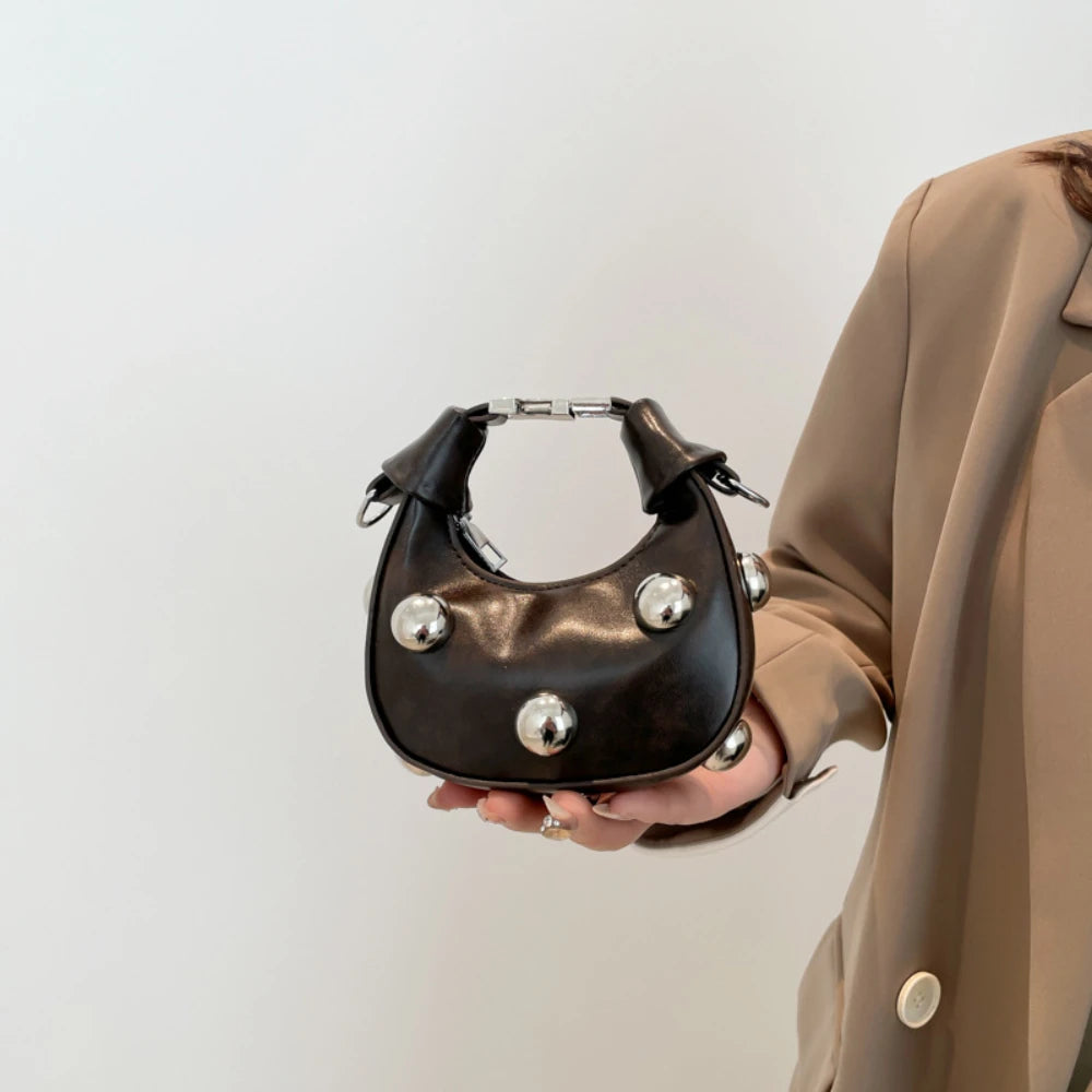 Fashion High-end Studded Shoulder Bag Mini PU Leahter Crossbody Bags Punk Design Female Adjustable Strap Handbags Zipper Clutch