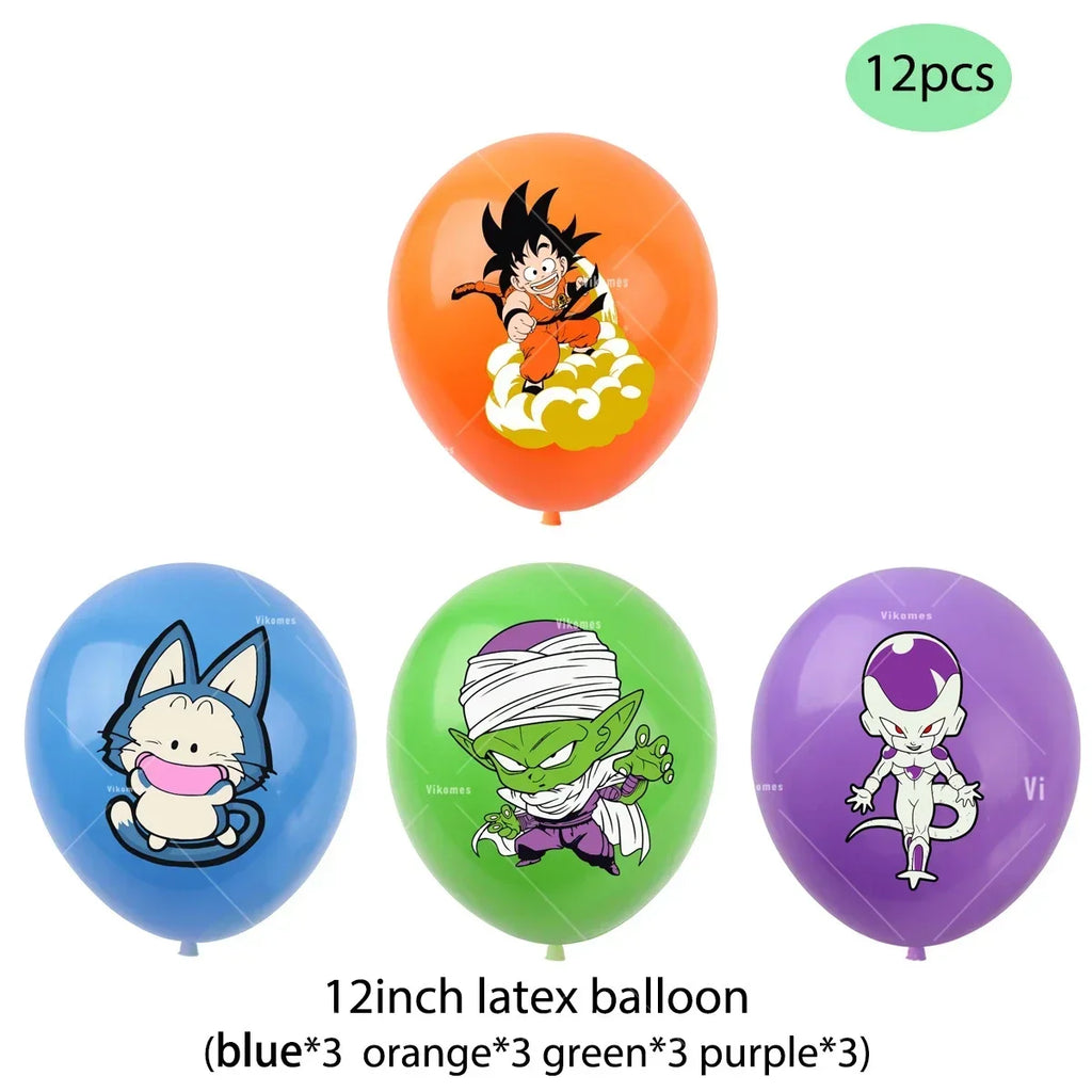 Dragoned Ball Z Balloons Happy Birthday Banner Goku Vegeta Ballons Party Decoration Plate Disposable Tableware Cake Topper Toy