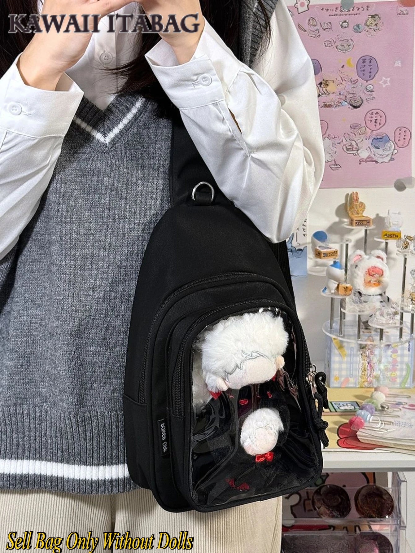 Kawaii Japanese Itabag Girls Soft Nylon Backpack Crossbody Bags 10CM Doll Ita Bag Women With Display Plate Cross Body Sling Bag