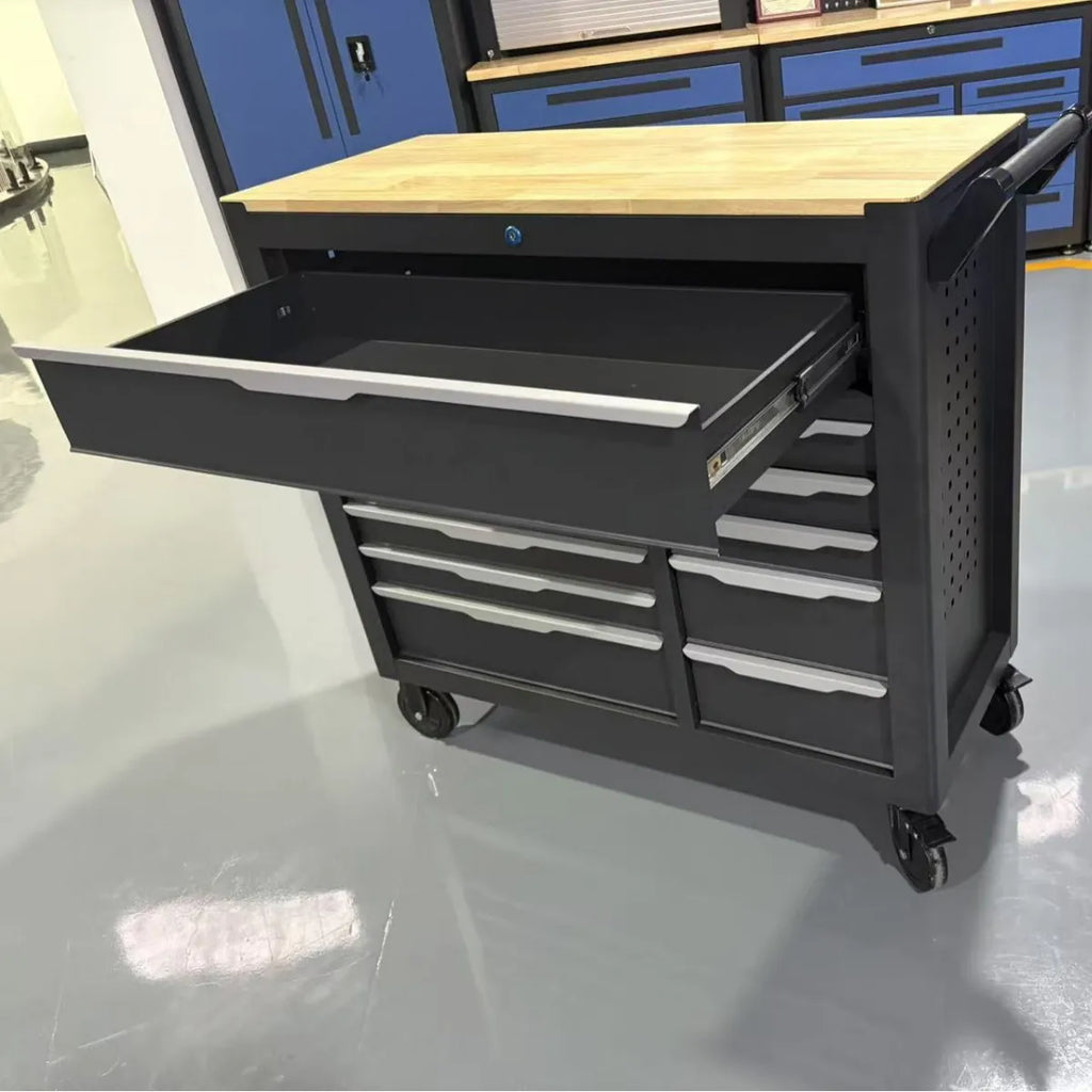 Grade Tool Cabinet Trolley with Lock, Solid Wood Countertop 12 Drawers Multi-compartment Storage Auto Repair Hardware Cabinet