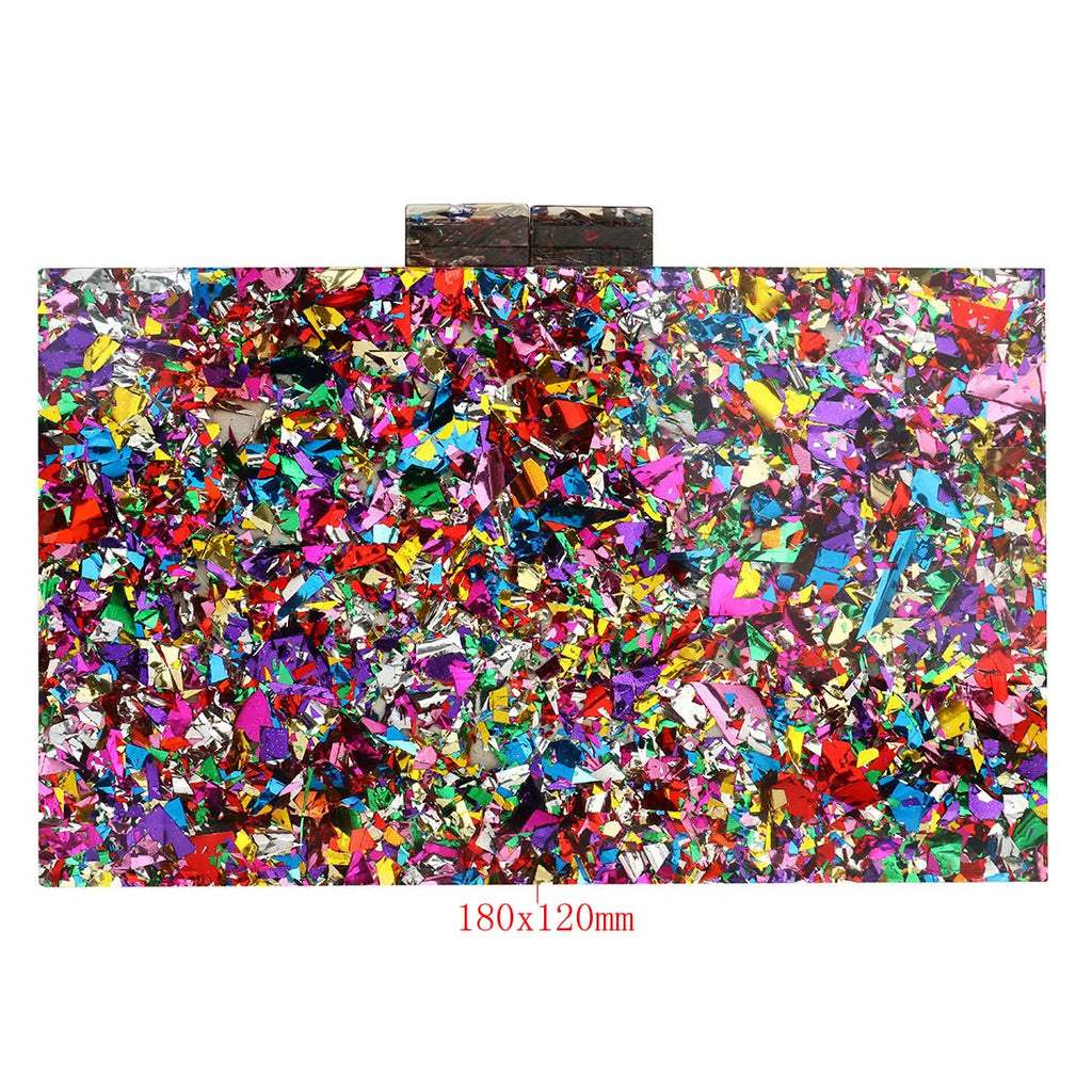 Acrylic Luxury Wedding Chain Handbag Women Box Clutch Evening Bags For Women Multicolor Perspex Geometric Patterns Box Clutch Banquet Evening Crossbody Handbag