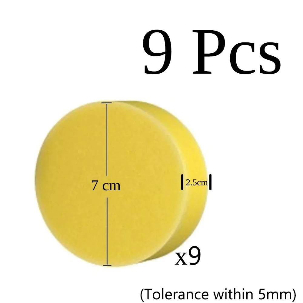 9Pcs 7cm Yellow Foam Sponge Set - Car Wax Applicator & Household Cleaning Pad for Detailing, Polishing & Cleaning