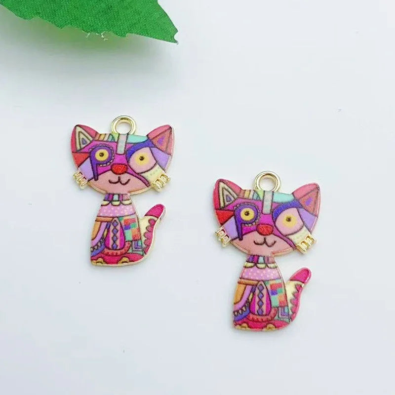 13pcs alloy oil dripping mechanical cat pendant, DIY jewelry making earrings, keychains, accessories