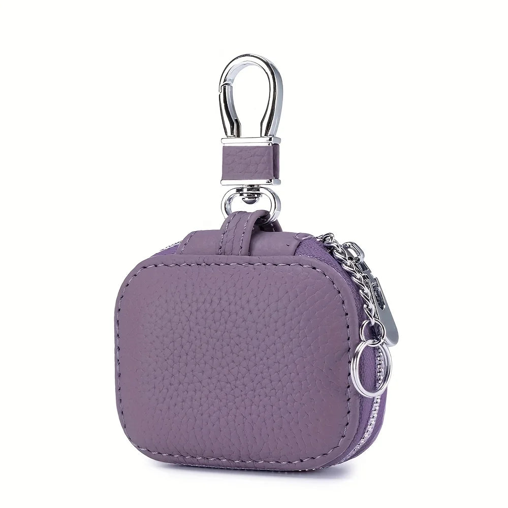 Earbud Carrying Case Small Compatible with PU Leather Earphone Case Protective Storage Pouch Bag with Mesh Pocket & Keychain for