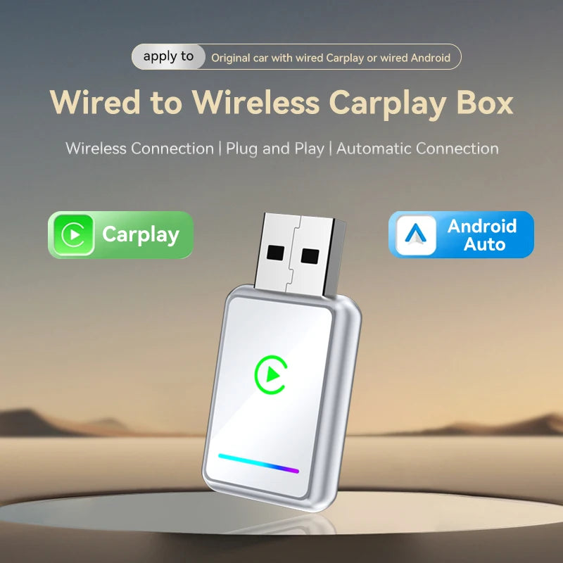 2026 Wireless CarPlay Box, suitable for Android Auto and iOS | High speed 5GHz WiFi, low latency, plug and play universal car adapter, supports wireless connection, OTA online updates, compatible with most cars, USB power sup
