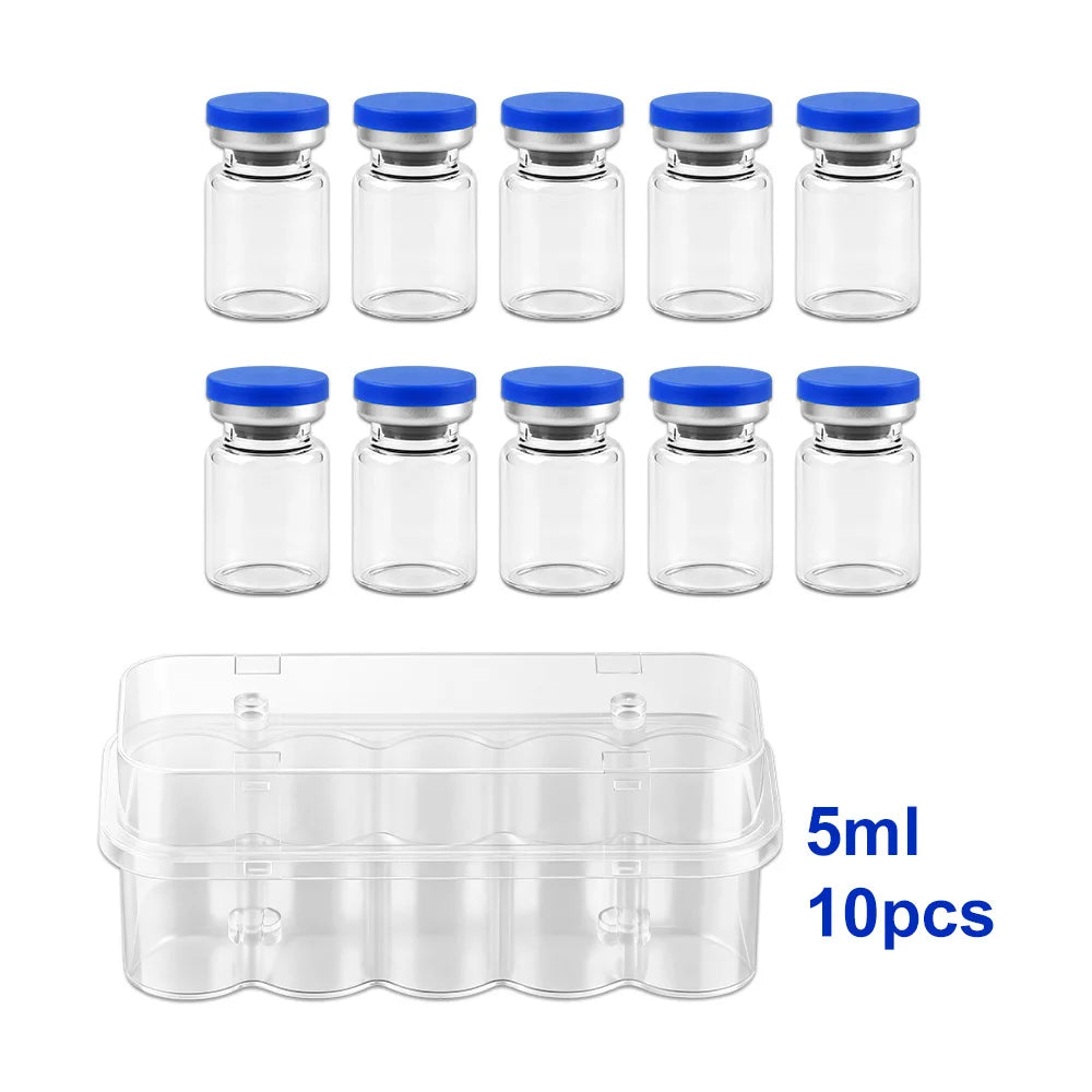 3/5/7/10ml Glass Vials for Injections,Thickened Sterile Empty Vials Sealed with Rubber Stopper for Injections with Sealed Cap