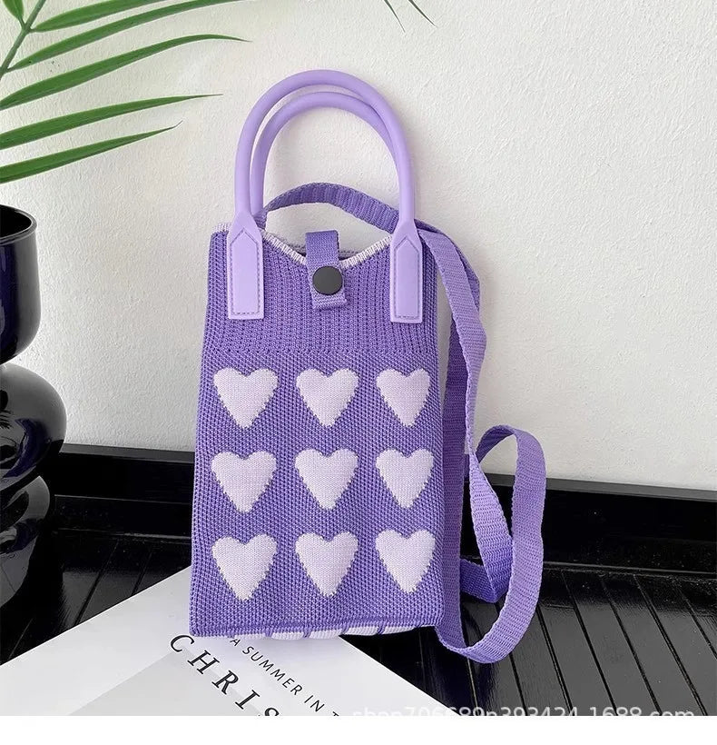 Love mobile phone bag female Korean version knitted sweet hand carry messenger versatile student small change bag storage messen