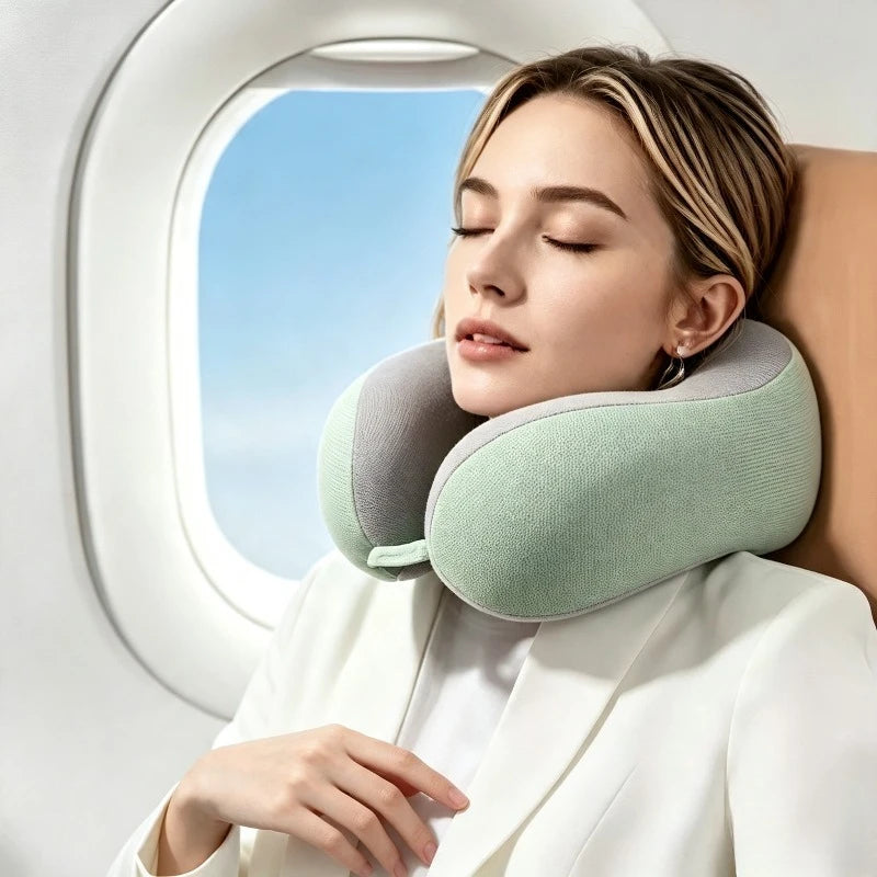 1pc U Shaped Memory Foam Neck Pillow, Comfortable Travel Pillow for Airplane Napping Office Use, Soft Support,Travel essentials
