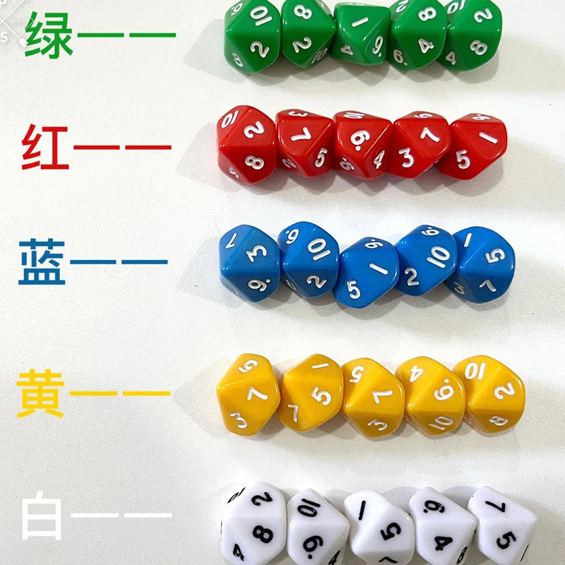 10 Pcs/set 10 Sided Digital Dice 1-10 Funny Puzzle Game  Random Color