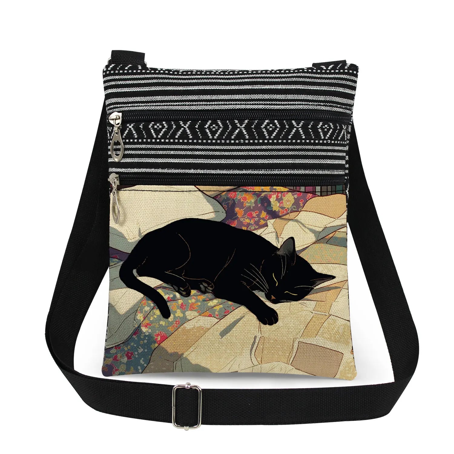 Cute Cartoon Black Cat Print Crossbody Bags Shoulder Bags For Women Daily Travel Portable Small Messenger Bags Catkeeper Gift
