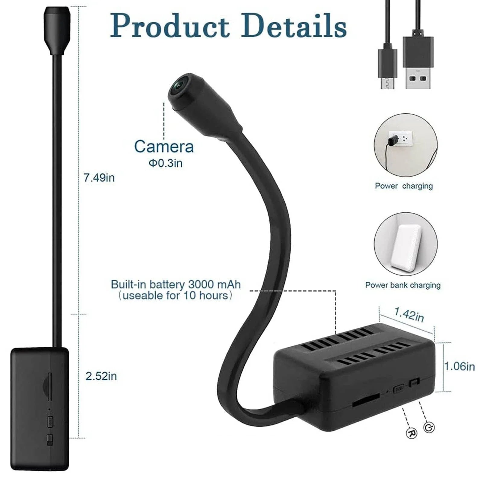 Y21 Mini WiFi Camera HD 1080P Flexible Lens Cable Motion Detection USB Rechargeable Micro Wireless Security Monitoring Camcorder