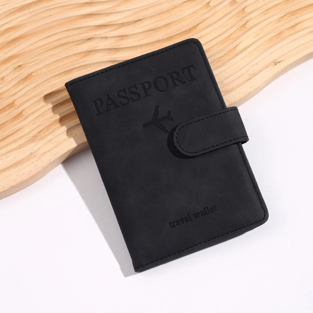 Customized Name PU Men's RFID Passport Holder 2-Style Envelope, Airplane Pattern Printed Anti-Theft Passport Wallet, Minimalist
