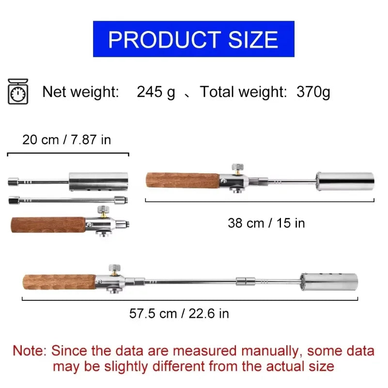 Detachable 3-Section Adjustable Flame Torch Portable Wooden Handle Propane Burner for Camping BBQ Welding Outdoor Cooking