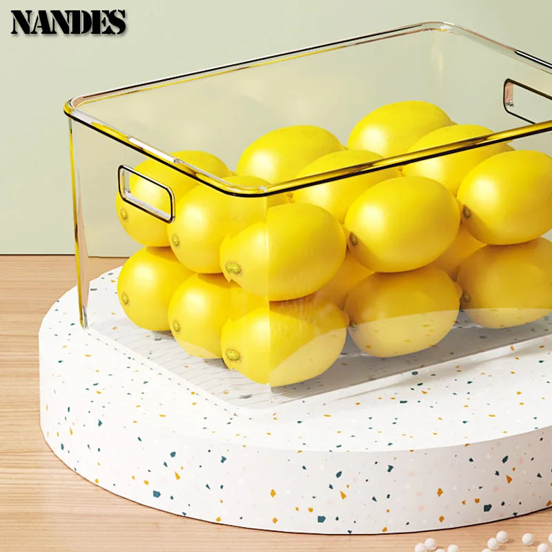 Refrigerator Organizer Bins Stackable Fridge Food Storage Box With Handle Clear Plastic Pantry Freezer Organizer Tool
