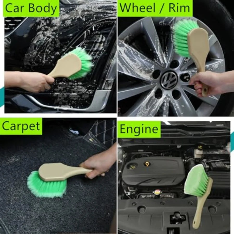 Wheel Rim and Tire Brush Set, Soft and Stiff Bristle Wash Cleaning Supplies Kit for Car Body Exterior Surface, Carpet, Truck, S