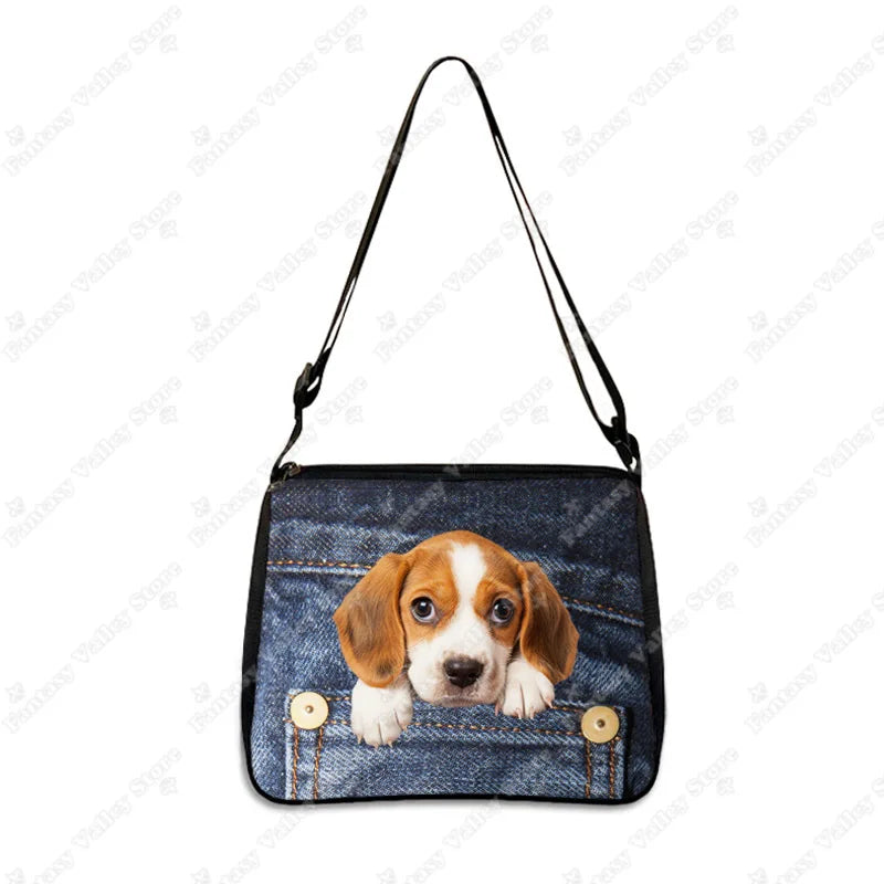 Funny Pocket Dog Shoulder Bags Pocket Pet Beagle Bulldog Dachshund Bichon Women Handbag Portable Storage Bag Messenger Bag Gift