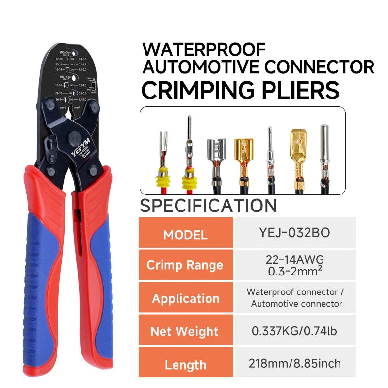Waterproof terminal crimping pliers 22-14AWG Automobile connector crimping tool multi-function Electrical tools