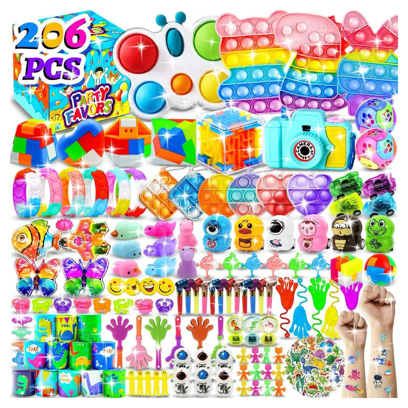 206PCS Fidget Toys Party Favors for Kids 14-18 Pinata Stuffers Treasure Chest Box Classroom Goodie Bag Stuffers