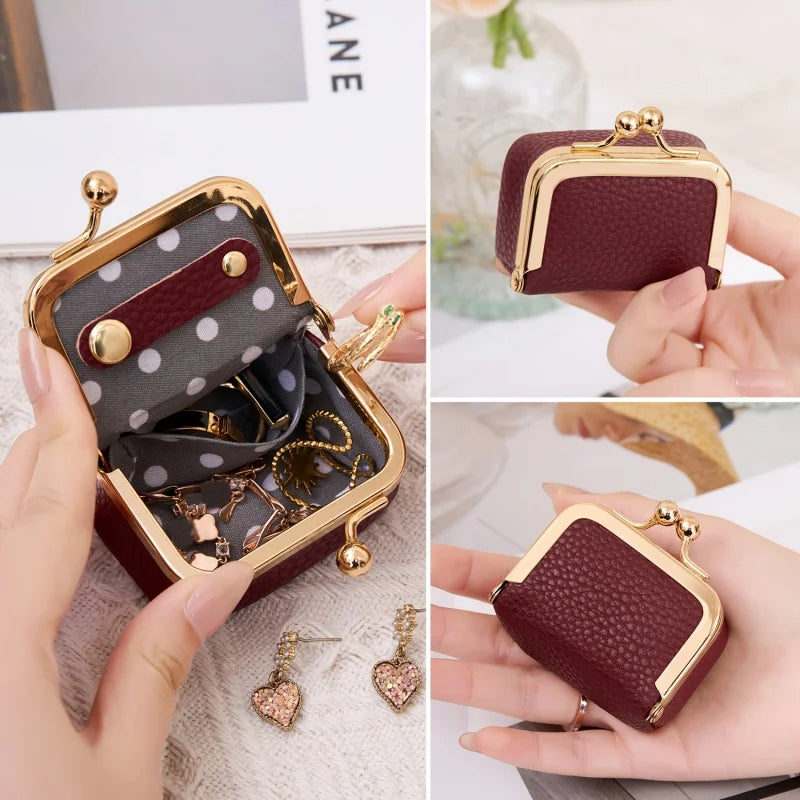 Mini Leather Coin Purse – with Gold Clasp, Small Jewelry and Earphone Pouch for Women, Cute Colorful Wallet for Daily Use