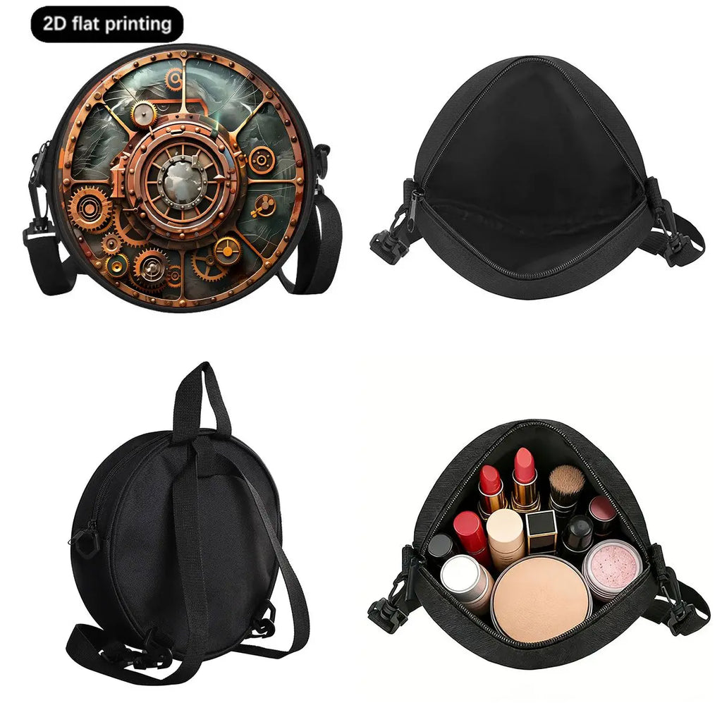 Gear Print Round Shoulder Bag Casual Messenger Bag Daily Adjustable Strap Crossbody Bag for Woman Best Gifts 2D Flat