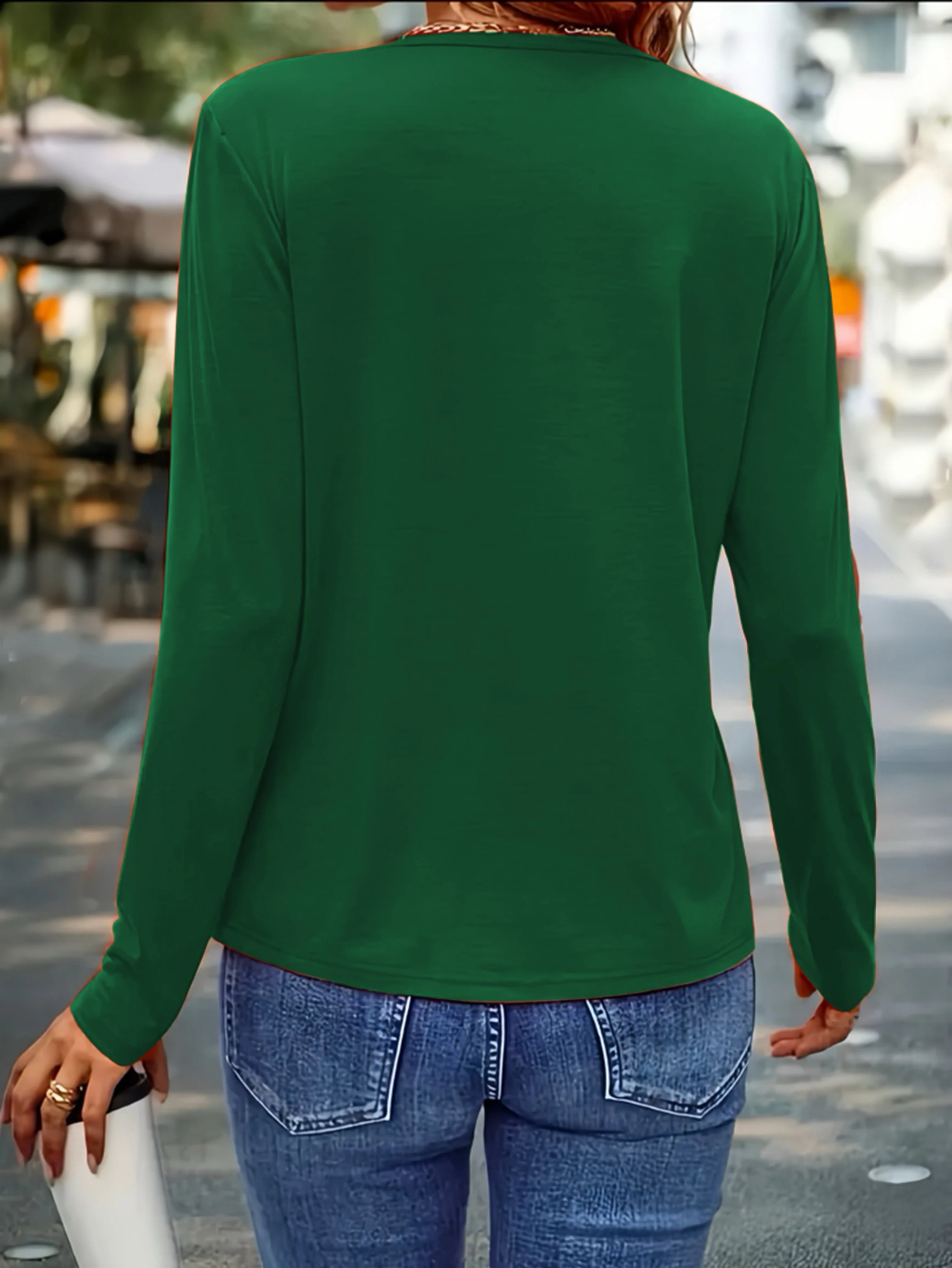 Plus Size Pleated Round Neck T-Shirt - Women's Lightweight Long Sleeve Solid Color Blouse for Spring Summer Elegant Fashion