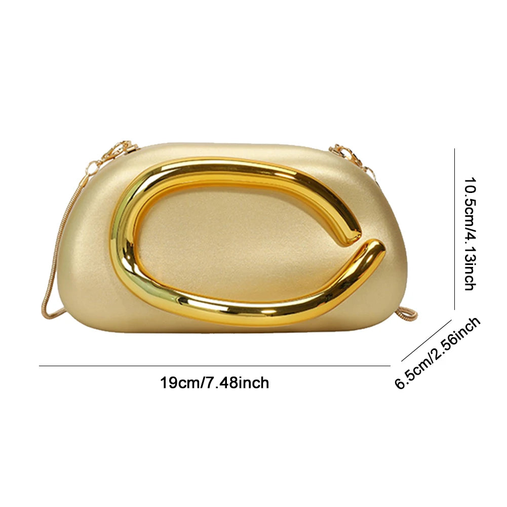 Trendy Clutch Purses PU Leather Crossbody Shoulder Bag Women Metal Decoration Evening Bag for Evening Dinner
