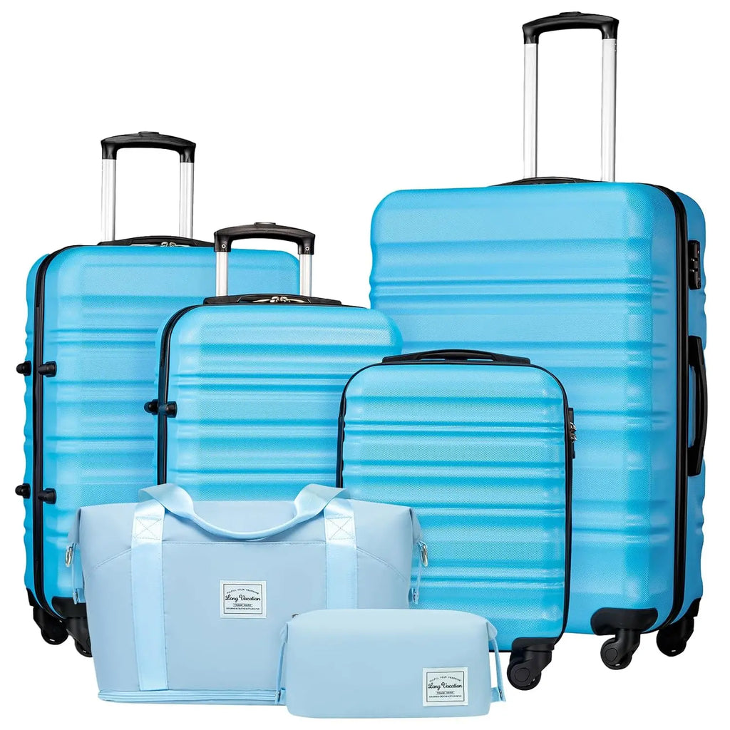 6 Piece Navy ABS Hardshell Carry On Luggage Set Spinner Wheels TSA Lock Travel Suitcase, Customized