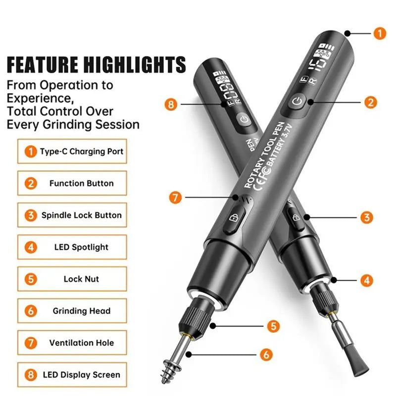 FYBL-Wireless Electric Mini Grinder 3.7V 10000-16000R Engraving Pen Cordless Micro Rotary Tool Drill