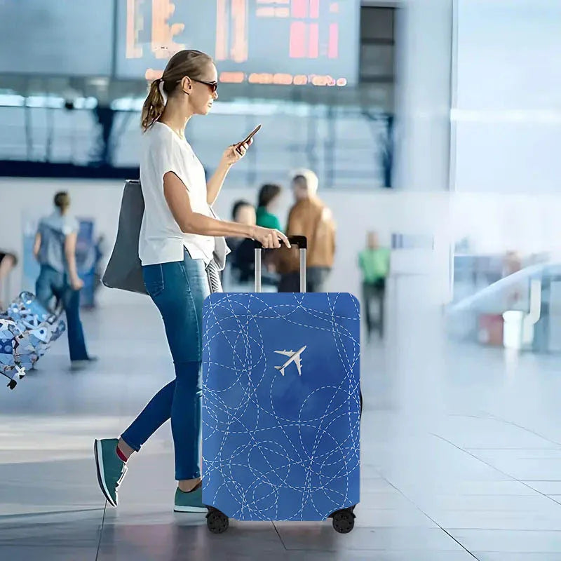 Airplane-Printed Luggage Cover, Dust-Proof Stretch Travel Accessory, Fits 18–32-Inch Suitcases