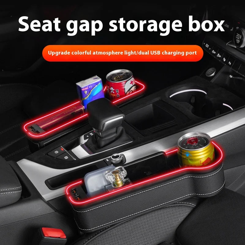 Car Storage Box With Ambient Light USB Charging Port Light-Emitting Multi-Functional Car Seat Clip Gap Storage Box