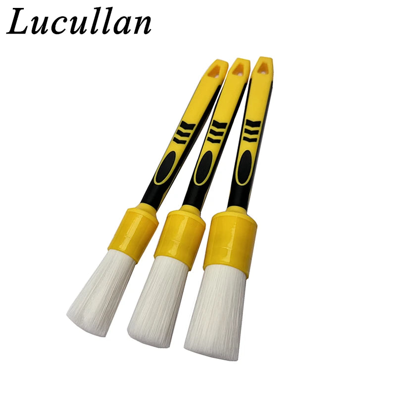 Lucullan White Nylon Hair Prewash&Interior Vent Cleaning Tools Unique Anti-slip Rubber Handle Car Detailing Brushes