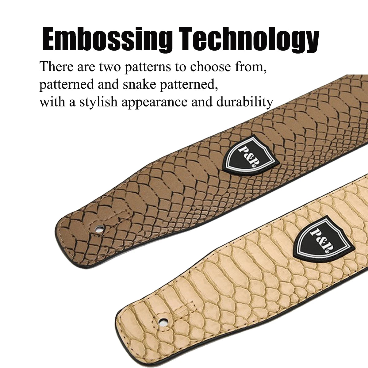 P&P Professional Guitar Strap | Anti-Wrinkle Polyester | Adjustable 33.8"-54.7" (86-139cm) | Leather Ends + Hidden Pick Clip