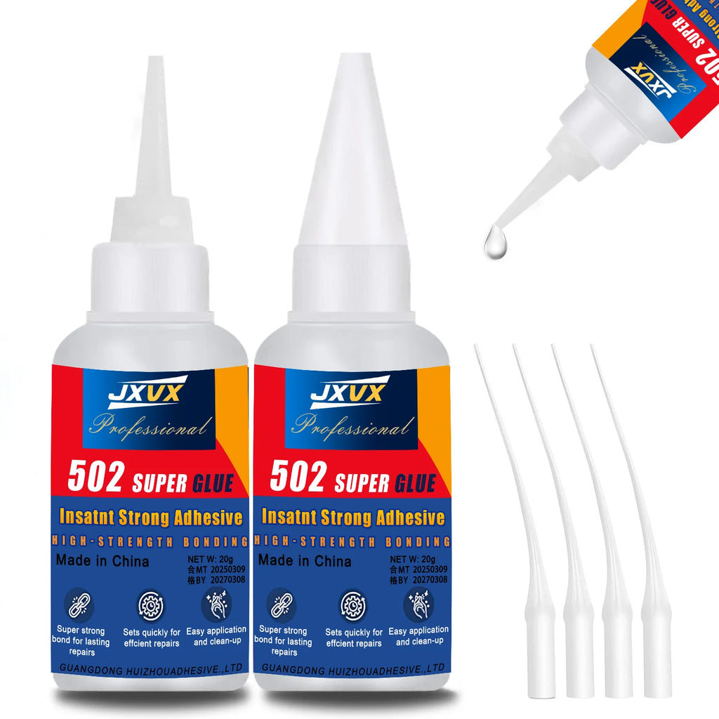 20g 502 Multi-Purpose Super Glue Instant Quick-drying Cyanoacrylate Waterproof Adhesive Leather Rubber Glass Wood Metal Strong Bond Liquid Glue Tool Includes precision dispenser 1-10pcs.