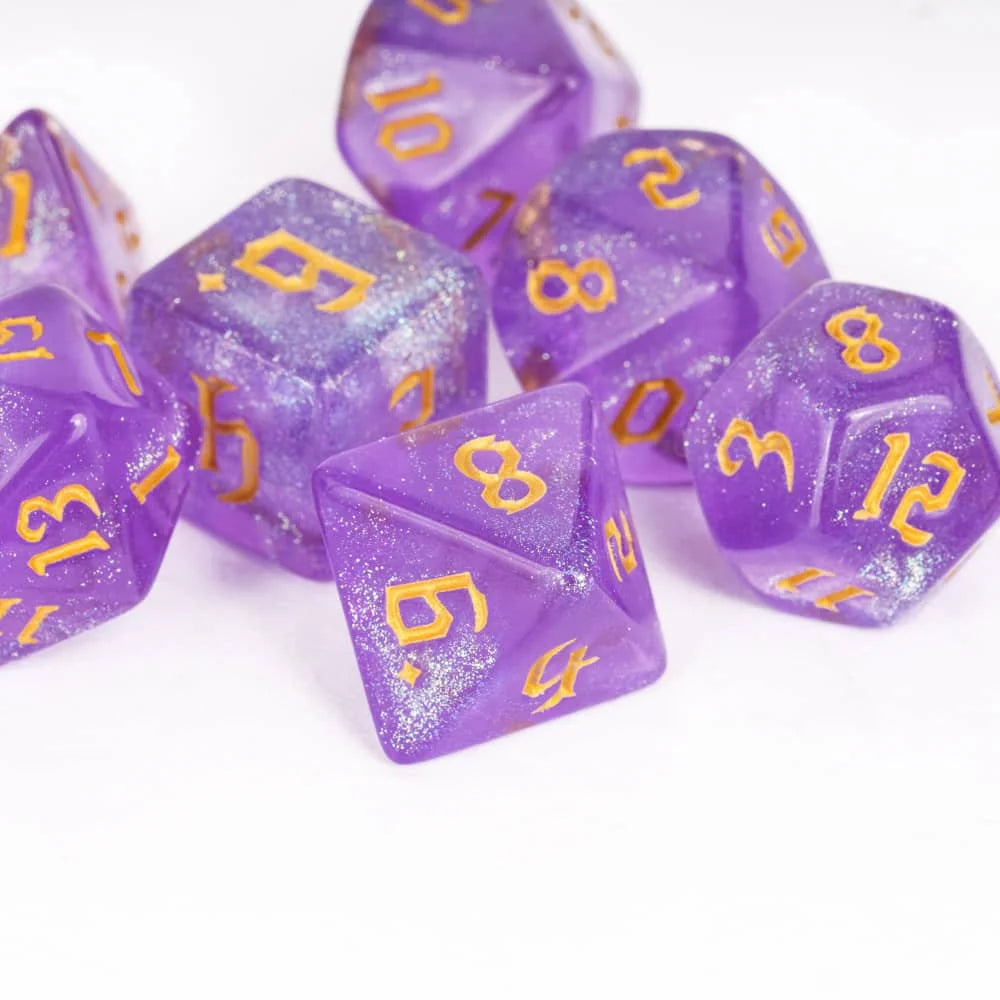 DND Glitter Dice Set 7Pcs/Set Sickle Font D4 D6 D8 D10 D% D12 D20 Polyhedral Dice for Dungeons&Dragons Role Playing Board Games