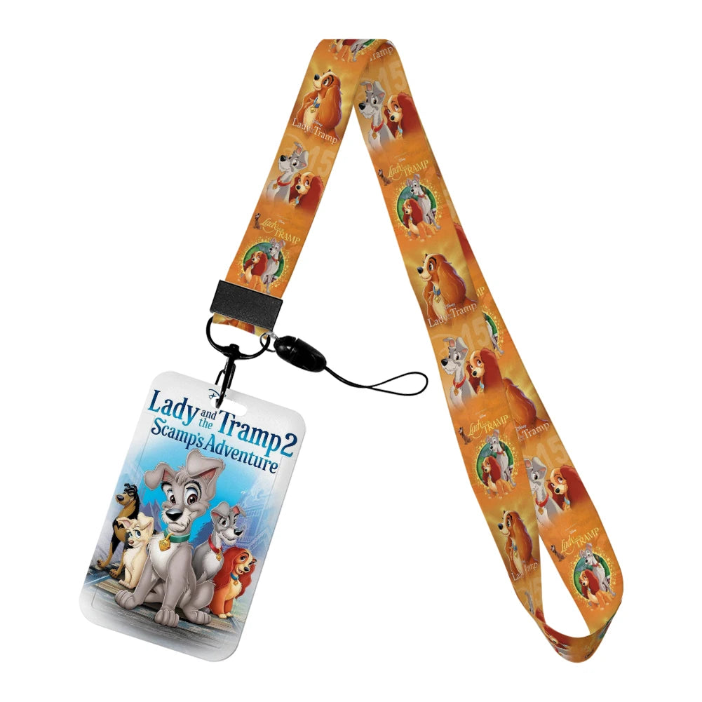 Disney Cartoon Lady and the Tramp Card Holder Anti-lost Neck Strap Lanyard ID Card Pendant USB Badge Clip DIY Keychain Accessory