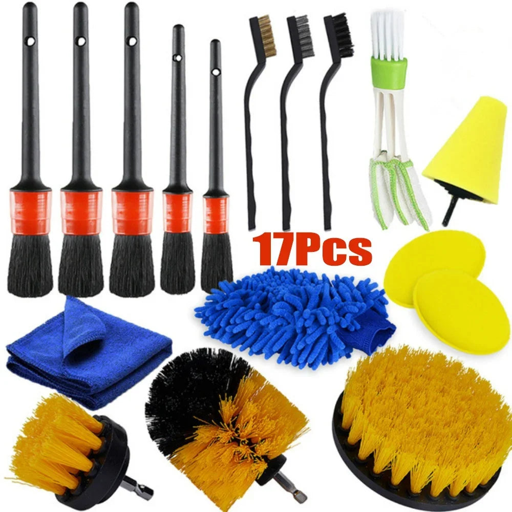 26/17/13/5Pcs Detailing Brush Set Car Cleaning Brushes Power Scrubber Drill Brush For Car Leather Cleaning Tools