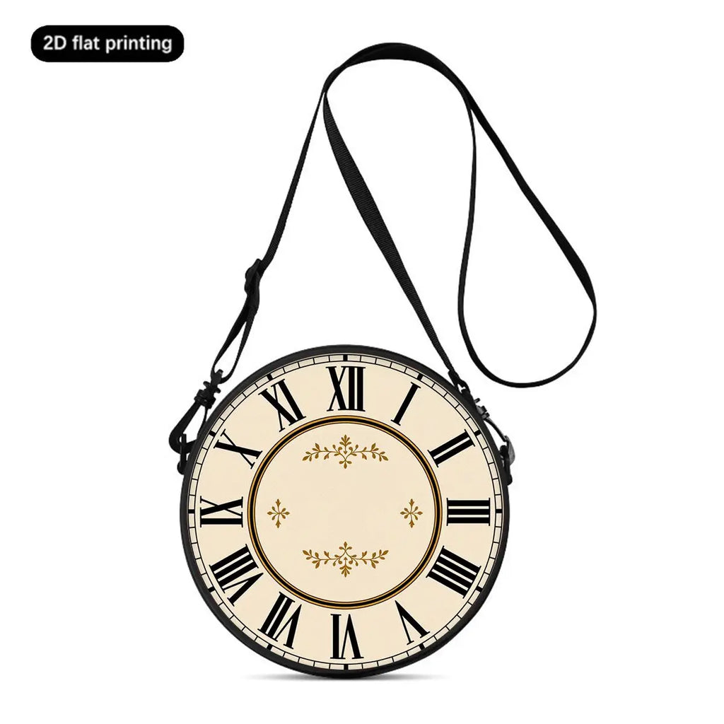 Clock Print Round Shoulder Bag Casual Messenger Bag Daily Adjustable Strap Crossbody Bag for Woman Best Gifts 2D Flat