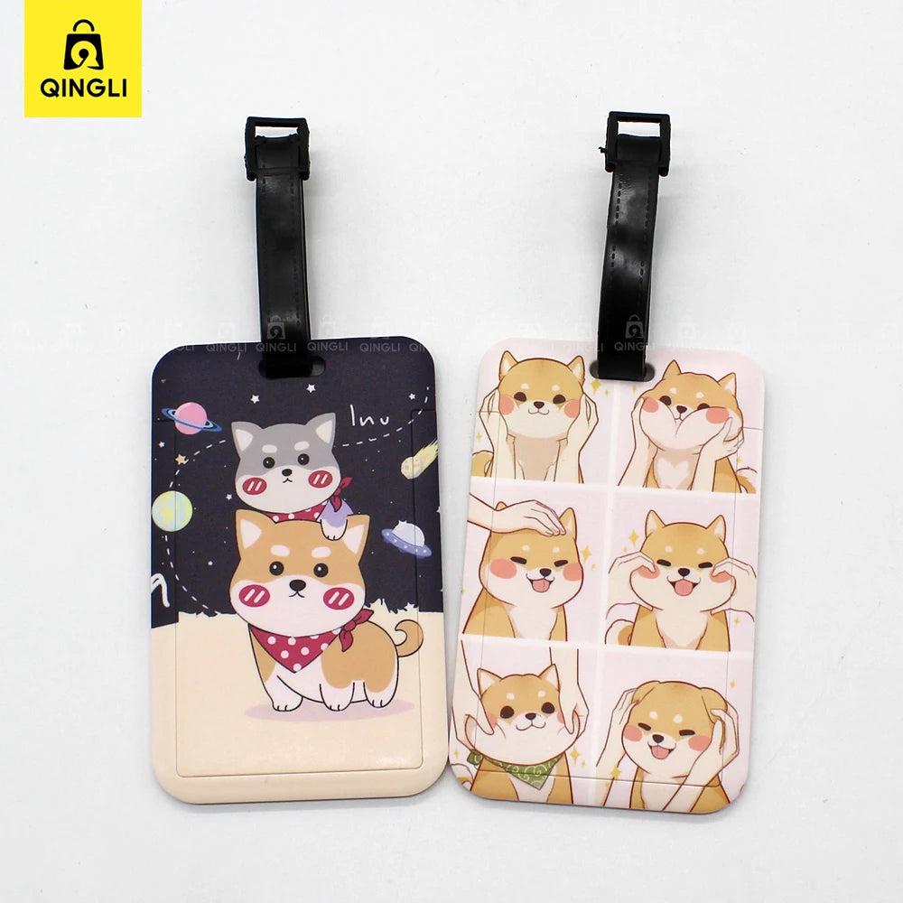 Cartoon Anime Dogs Luggage Tag Lovely Corgi Shiba Inu Akitas Suitcase ID Address Holder Pendent Portable Boarding Baggage Label