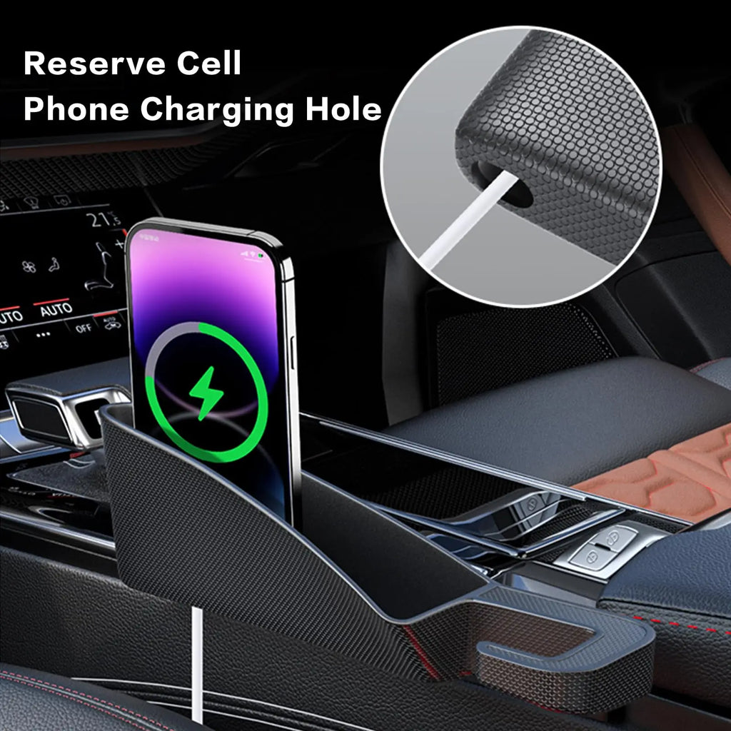 Upgrade Short Car Seat Gap Filler Seat Gap Organizer Box with Phone Charging Cable Hole Auto Gap Filler Seat Crevice Storage Box