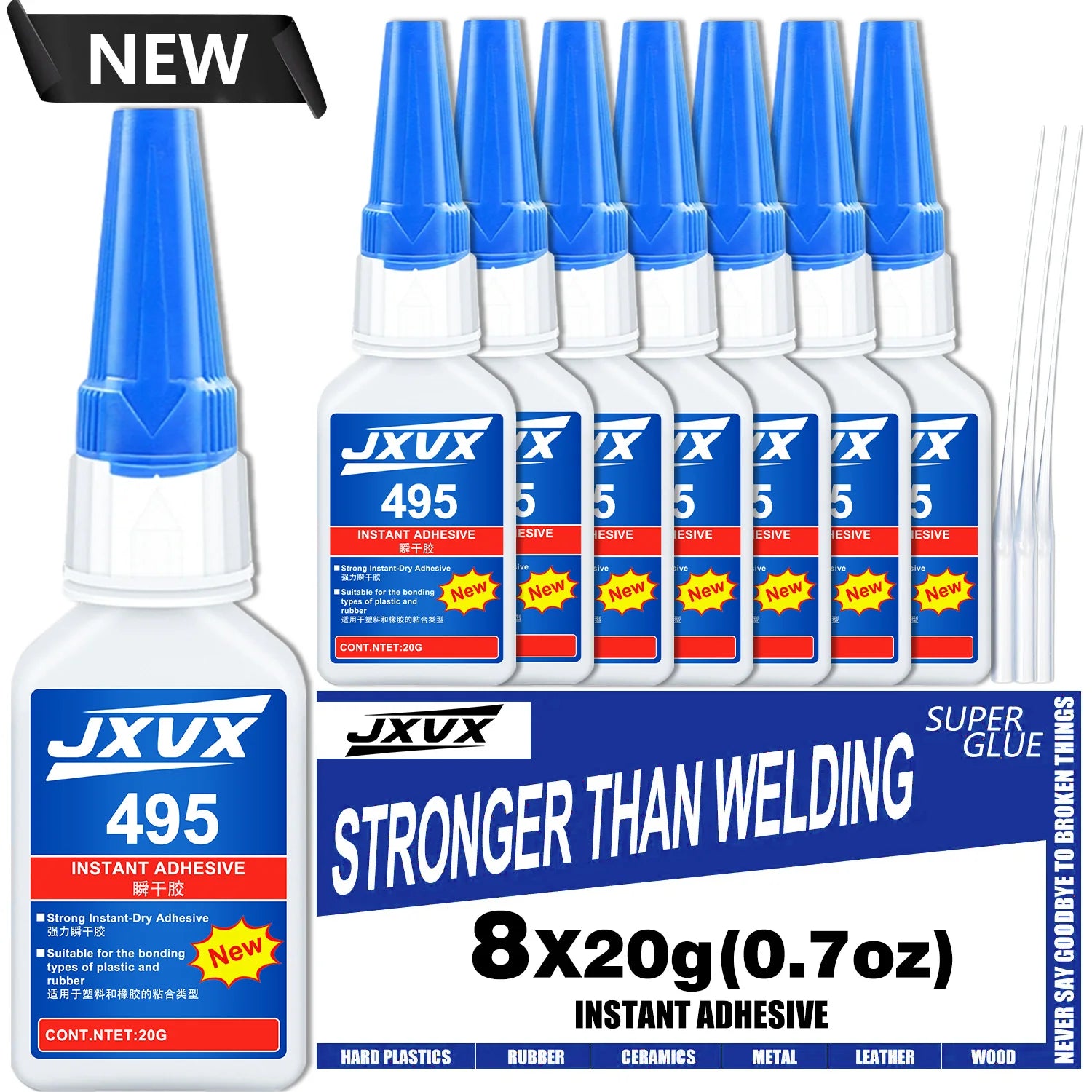 380/495 Black Super Strong Rubber Glue Instant Quick-drying Black Cyanoacrylate 100% Original Adhesive Specially Formulated for Rubber, Leather, Tires, and Plastics Liquid Glue Tool 1-8PCS.