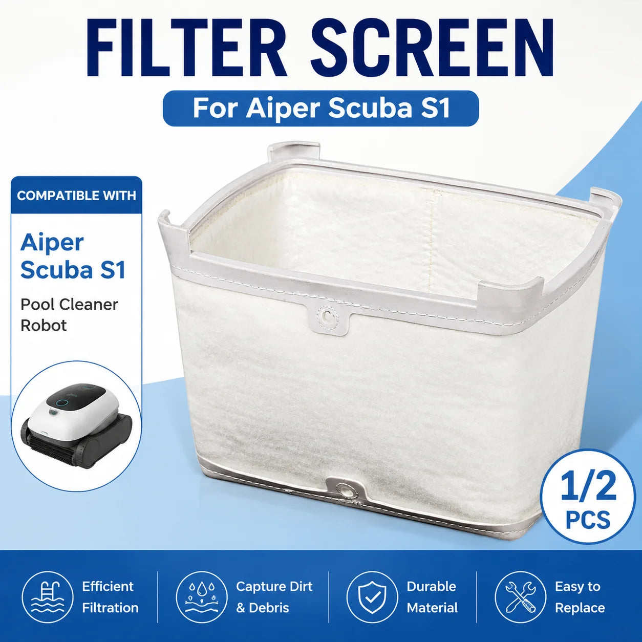 For Aiper Scuba S1 Pool Cleaner Robot Filter Accessories Ultra-Fine Weave Filter Screen Replacement Filter Basket Groove Fit