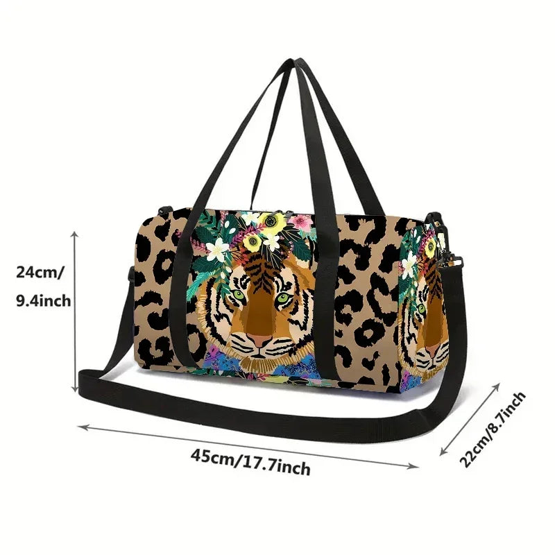 Leopard Tiger Large Capacity Luggage Bag for Boy and Girls Best Gifts 2D Cartoon Travel Duffels Outdoor Fitness Bag for Children