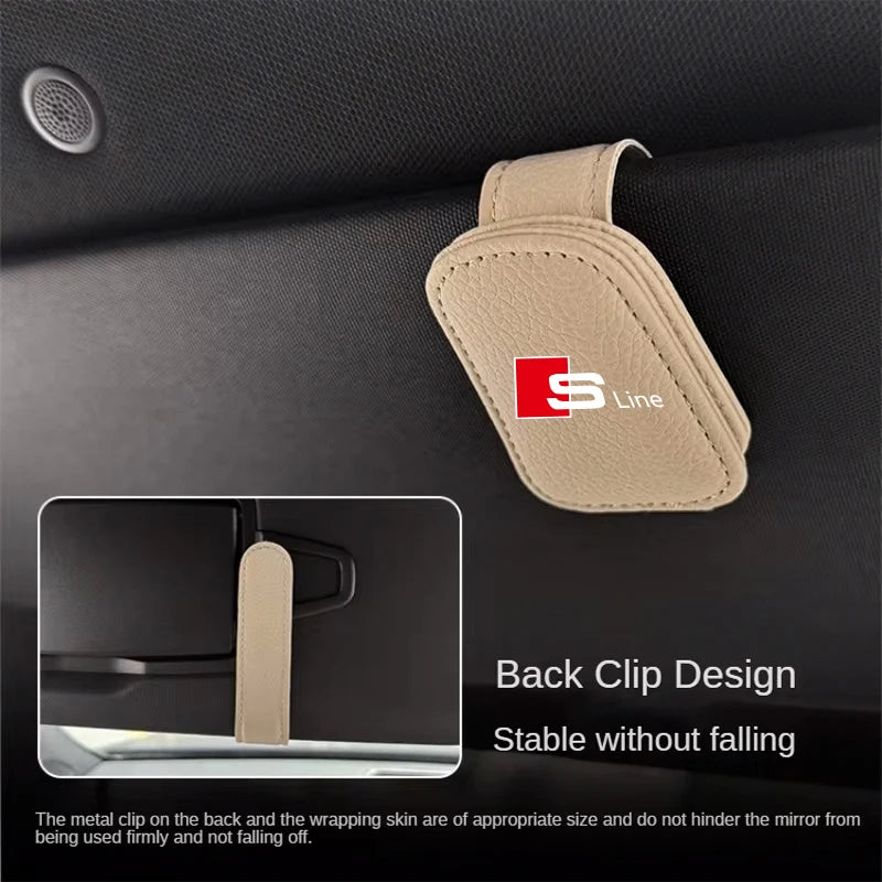 For Audi Sline A4 A3 A6 TT S4 S5 S6 A1 A2 A5 A7 A8 Q1 Q2 Q3 Q4 Q5 Q6 Q7 Q8 B8  Car Sun Visor Glasses Case Holder Sunglasses Clip