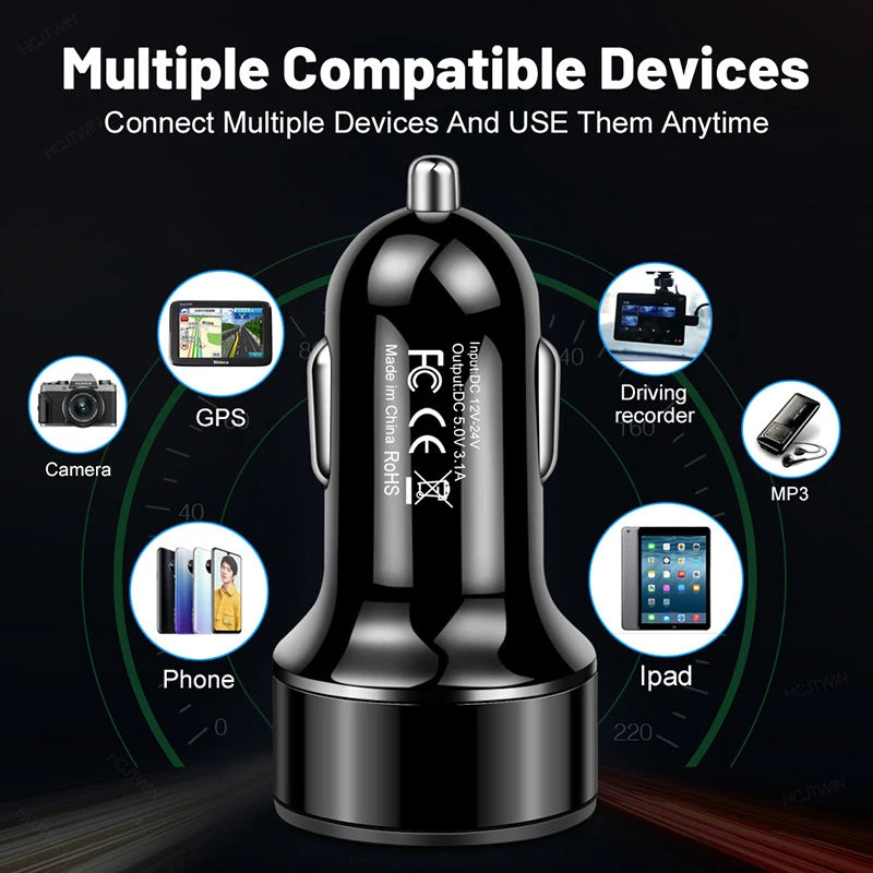 Dual USB Car Charger LED Display 3.1A Output ABS Adapter Low Temperature Protection For Tablet Smartphone For iPhone 17 16 Pro